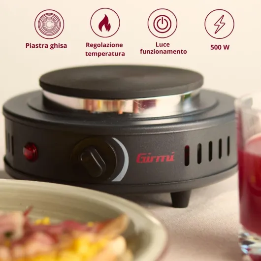 Girmi Pe16 Cuisinier Électrique, Plaque dans Fonte, Ajustement Température, 500W Singola Ø11cm