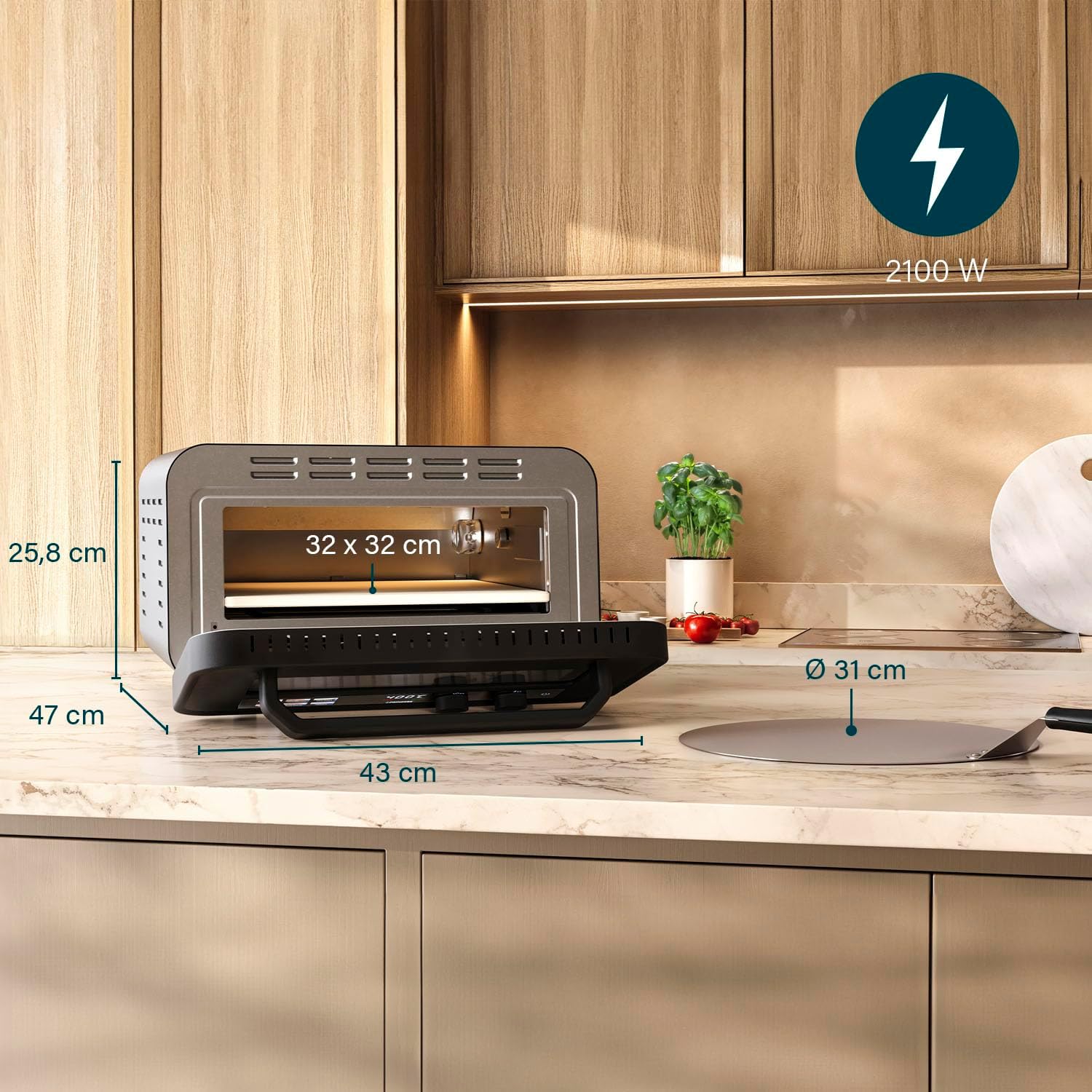 Four à Pizza Pro Max, 15L, 400°C, 2100W, Commandes Tactiles, Pierre et Pelle Incluses, Chaleur Haut/Bas, Minuterie, Compact et Portable, Utilisation Intérieure/Extérieure, 112780