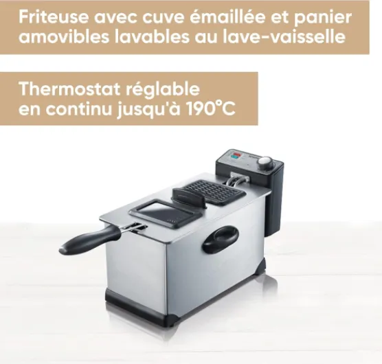 Friteuse 2 000 W, Friteuse électrique en inox d’une capacité de 3 L, Appareil de cuisson pour frites, légumes, viandes, poissons ou beignets, inox, FR 2431