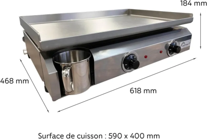 8679 Amplitude 60-40, Plancha électrique semi professionnelle, 2 zones de cuisson indépendantes, 3000 W, Fabrication 100% française, Tout Inox