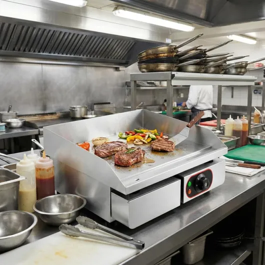 Plancha électrique de table 55 cm – thermostat réglable 300°C – 3 kW – bac récupérateur – acier inox