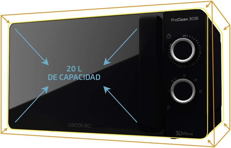 Micro-ondes ProClean 3030 - Capacité de 20 L, Revêtement Ready2Clean, 700 W de Puissance, 6 Niveaux de Fonctionnement, Minuterie 30 minutes, Mode Décongeler, Finition Noir.