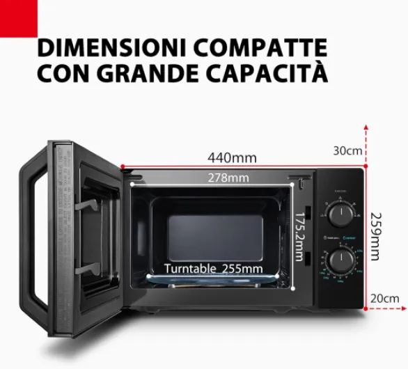 MW2-MG20P(BK) 3-en-1 Four Micro-ondes Grill Combiné, 20 L, 5 Niveaux de Puissance Réglables, Minuteur, 800 W, Grill 1000 W, Noir