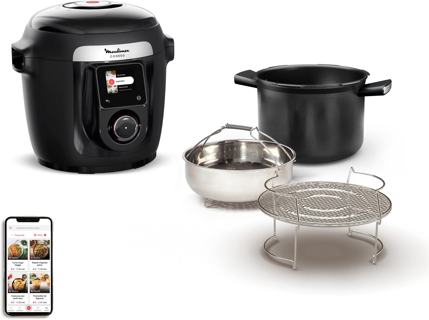 Cookeo Wi-Fi 10-en-1, Multicuiseur, 10modes de cuisson, Cuisson sous pression, Etapes détaillées, CE96G810, Noir Noir 10 modes de cuisson Cookeo