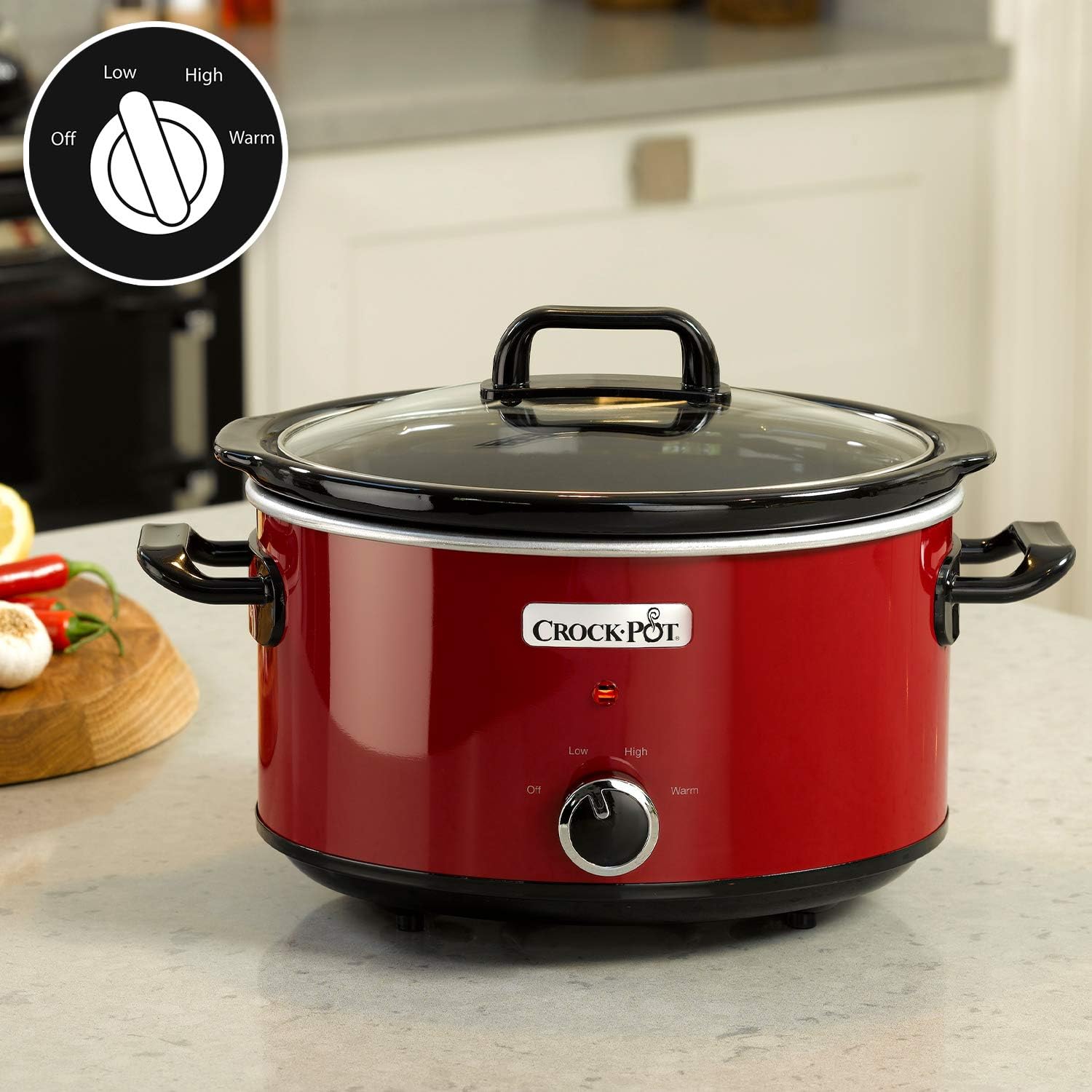 Crock-Pot Mijoteuse Électrique - 3,5 L (2-3 personnes) - Fonction Maintien au Chaud & Bol Amovible - Rouge [SCV400RD] 3.7 Litres