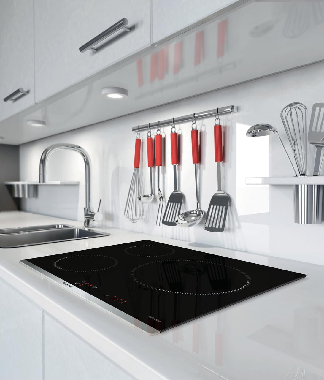 Brandt - BPI6315B - Plaque Induction - Table de Cuisson Encastrable - Noir - 3 Foyers - 7200W - Dimensions Encastrement : 56x49cm - Grand Foyer 28 cm et 10 Positions sécurités - Fabriqué en France