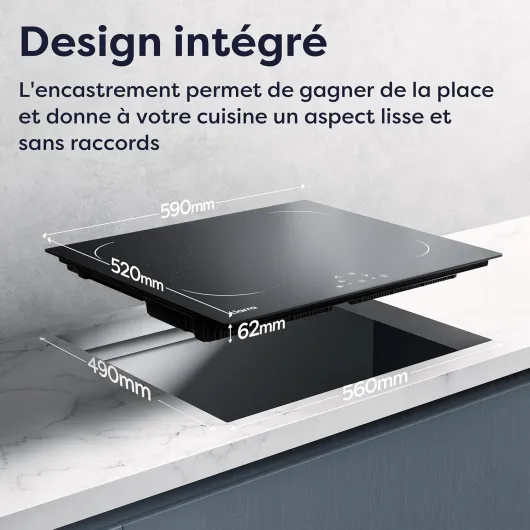 Plaque de Cuisson à Induction - 4 Foyer 6000W - Table de Cuisson Encastrable - Commande Tactile - 9 Niveaux - CABBIH4-C
