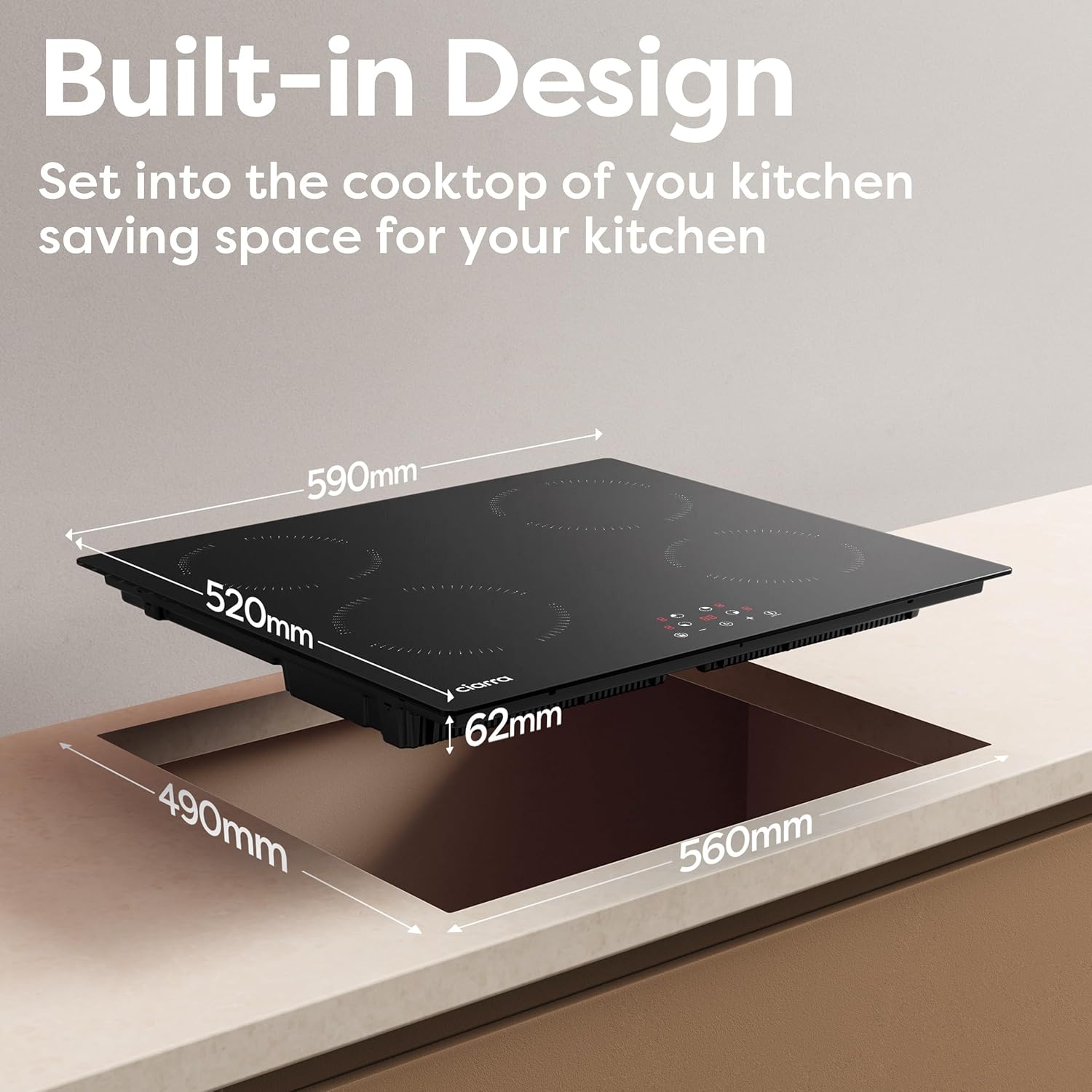 Plaque Induction - Table de Cuisson Encastrable - 4 Foyers - Minuteur, 9 Niveaux de Puissance, Commande Tactile, AWBBIH4-A A-noir