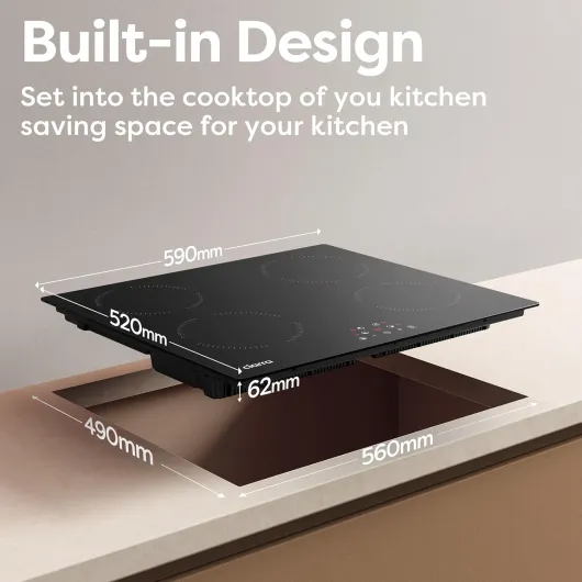 Plaque Induction - Table de Cuisson Encastrable - 4 Foyers - Minuteur, 9 Niveaux de Puissance, Commande Tactile, AWBBIH4-A A-noir