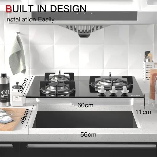 Plaque Gaz 3 Feux, Plaque de Cuisson Gaz 3 Feux, Naturel/Propane/Butane (3 Brûleurs) Noir 3 Brûleurs - verre