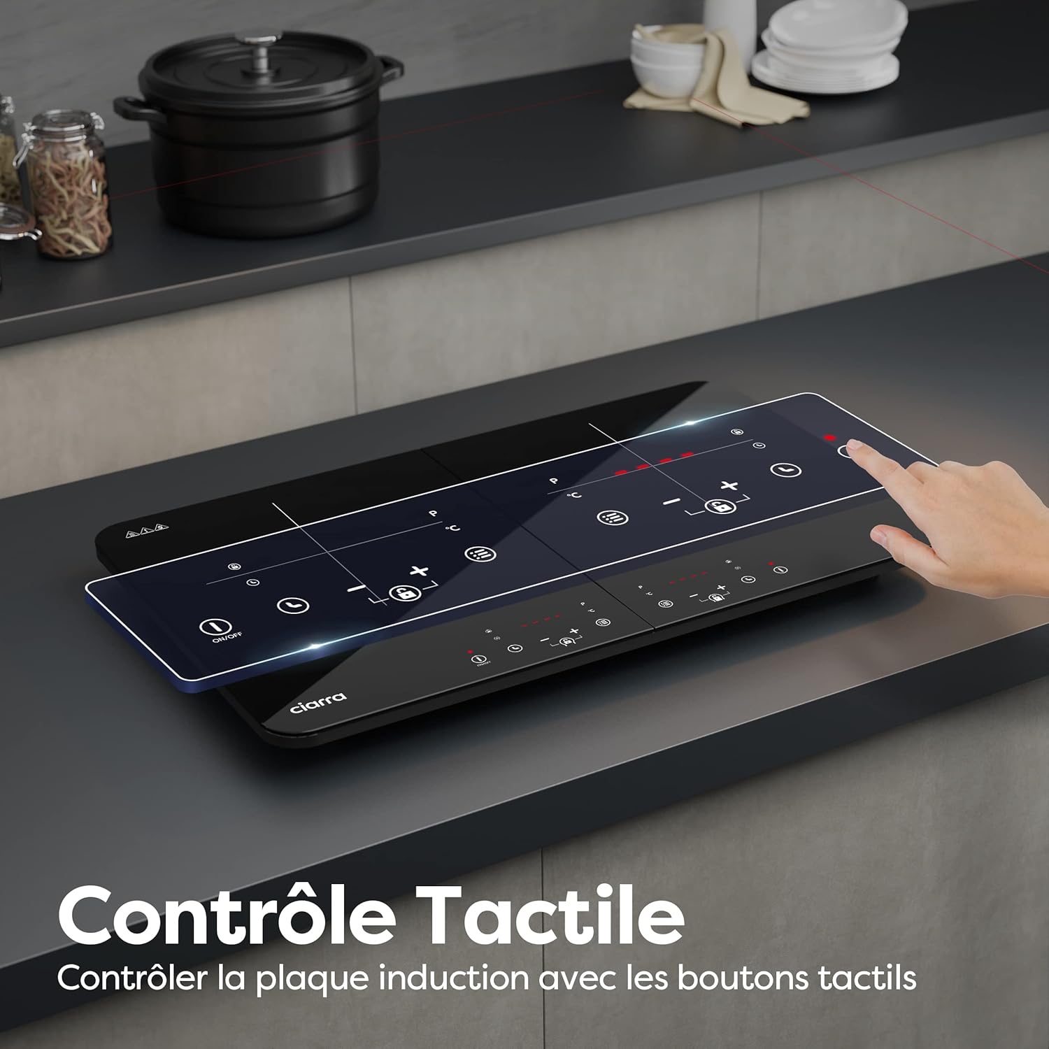 CBTIH2 Tables de Cuisson 2 Feux 3500W - Plaque à Induction Portable - 2Foyers - 9 Niveaux de Puissance - Commande Tactile - Minuterie avec Verrouillage Enfants - Noir 2 Foyers