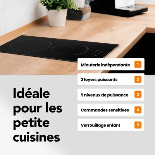 Plaque Vitrocéramique 2 Feux Encastrable BELDEKO - 3000W - Seulement 3,8 cm d'Épaisseur - Fiable et Robuste - Minuteur, Touches Tactiles, Anti-Débordement, 9 Niveaux de Puissance