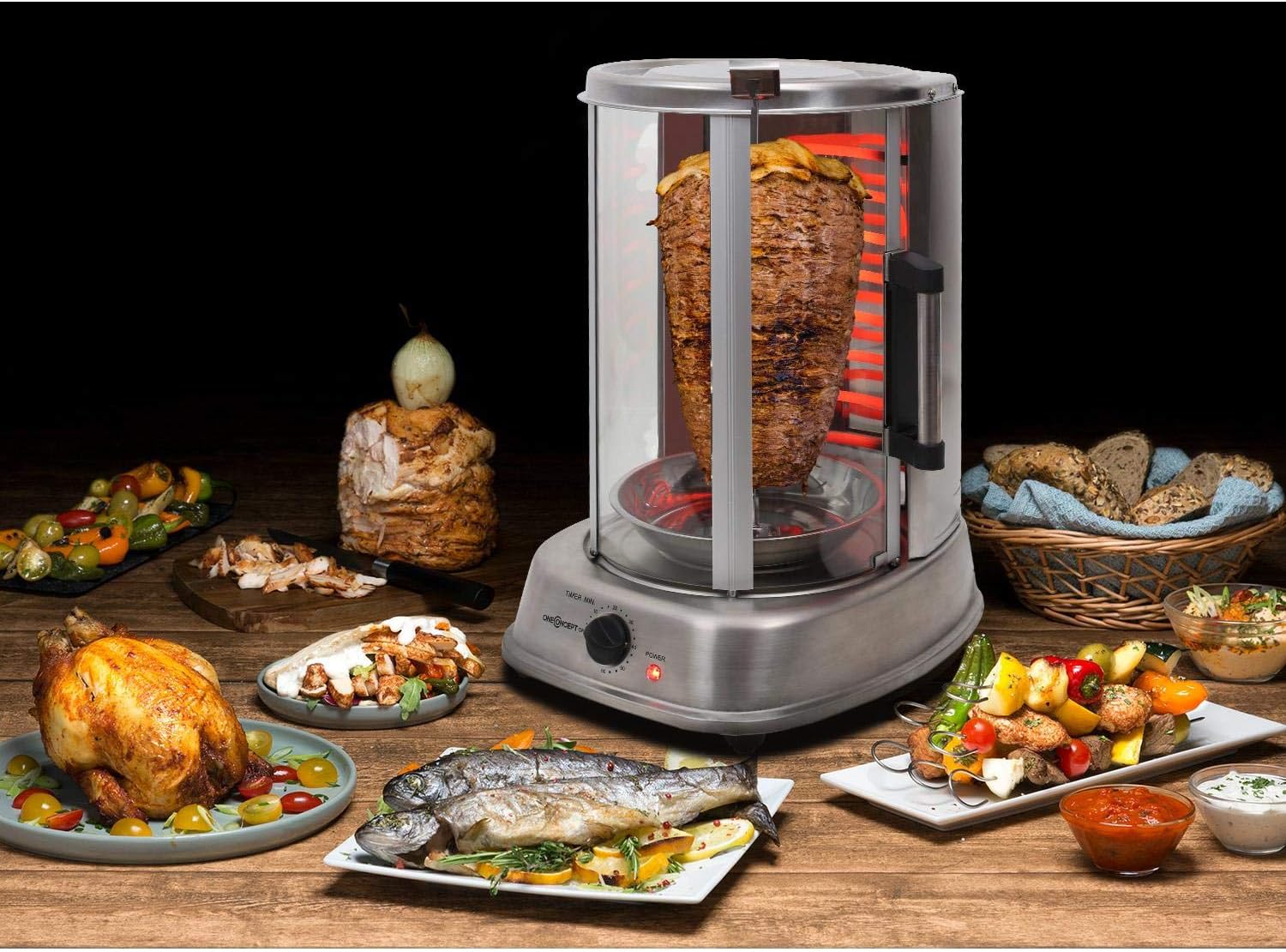 OneConcept Kebap Master - Rôtissoire verticale, Machine à kebab, Grill vertical, puissance max - 1500W (Argent avec Porte)