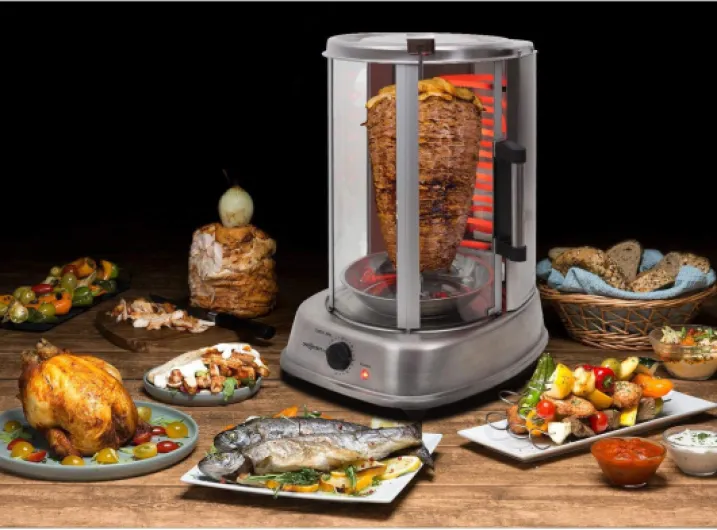 OneConcept Kebap Master - Rôtissoire verticale, Machine à kebab, Grill vertical, puissance max - 1500W (Argent avec Porte)