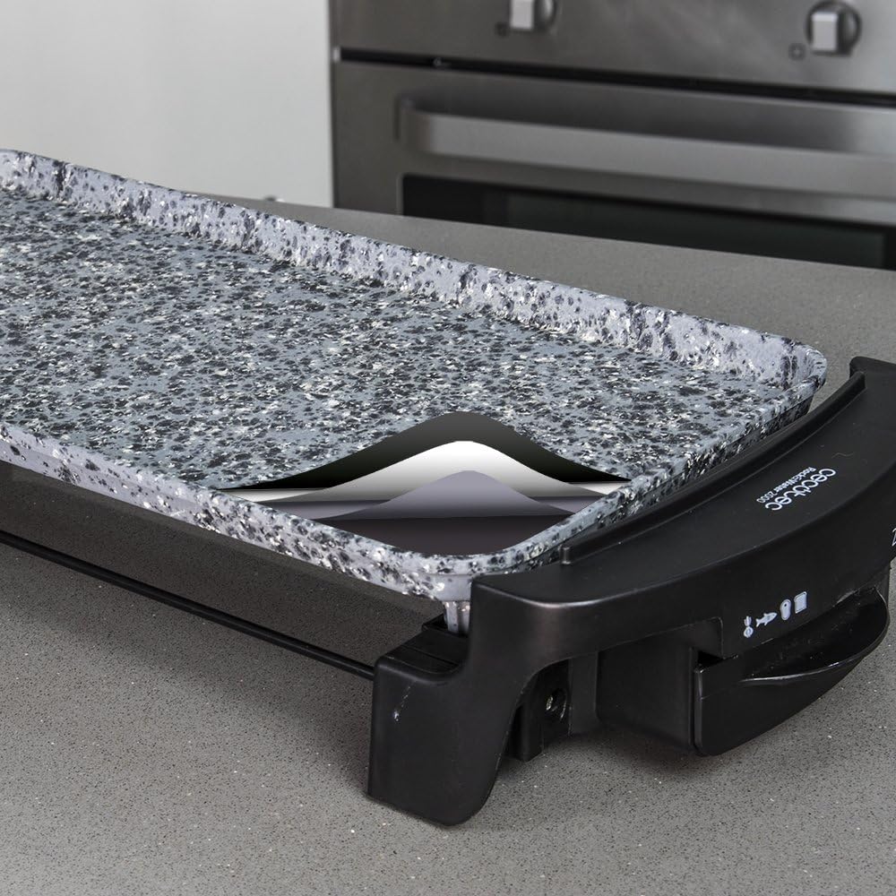 Rôtissoire électrique Rock&Water 2000 - Revêtement en pierre RockStone, thermostat réglable, lavable au lave-vaisselle, 40 X 20 (1800 W, Gris et noir) Gris et Noir 1600W