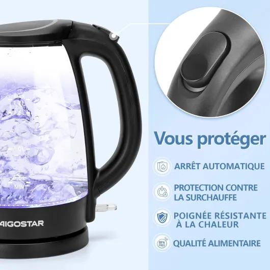 Adam 30GOM - Bouilloire électrique en cristal avec illumination LED, capacité de 1,7 litres, puissance de 2200W, sans BPA et système de protection contre l'ébullition à sec - Design exclusif - 1.7 Litres