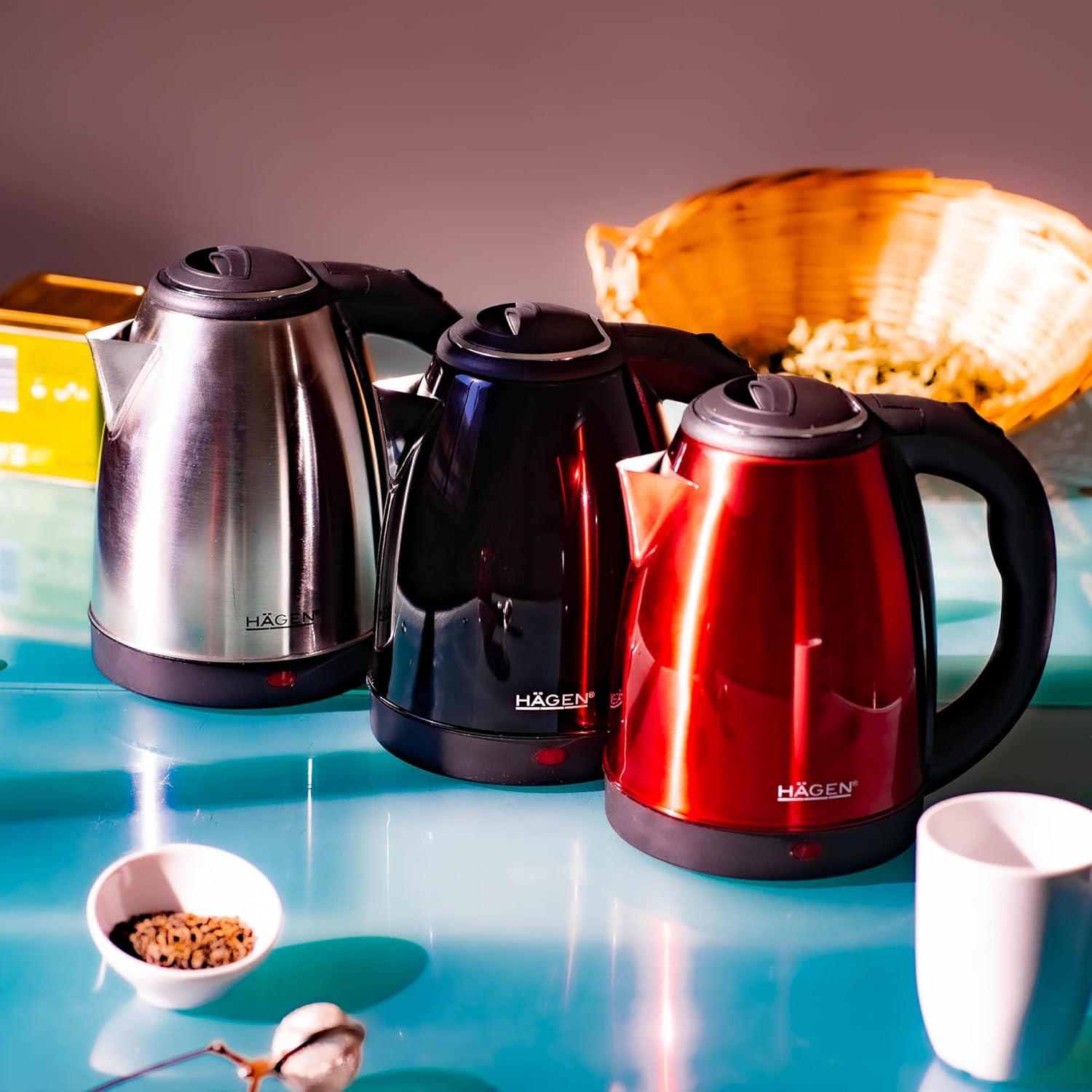 Hagen Bouilloire Electrique Compacte Inox, Design Elegant, Base 360°, Capacité 1,8L, Puissance 1500W - HA5525-SIL-Silver