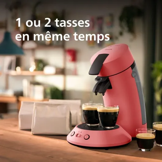 Senseo Original Plus Machine à café à dosettes, Sélection de l'intensité du café, Technologie Coffee Boost, 2 tasses a la fois, Plastique recyclé, Rouge tendre (CSA210/35)