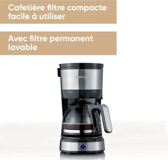 Cafetière filtre, 750W, Jusqu'à 4 tasses, filtre permanent lavable, porte filtre amovible, Plaque chauffante, Inox/Noir, KA 4808 0,46 L Noir