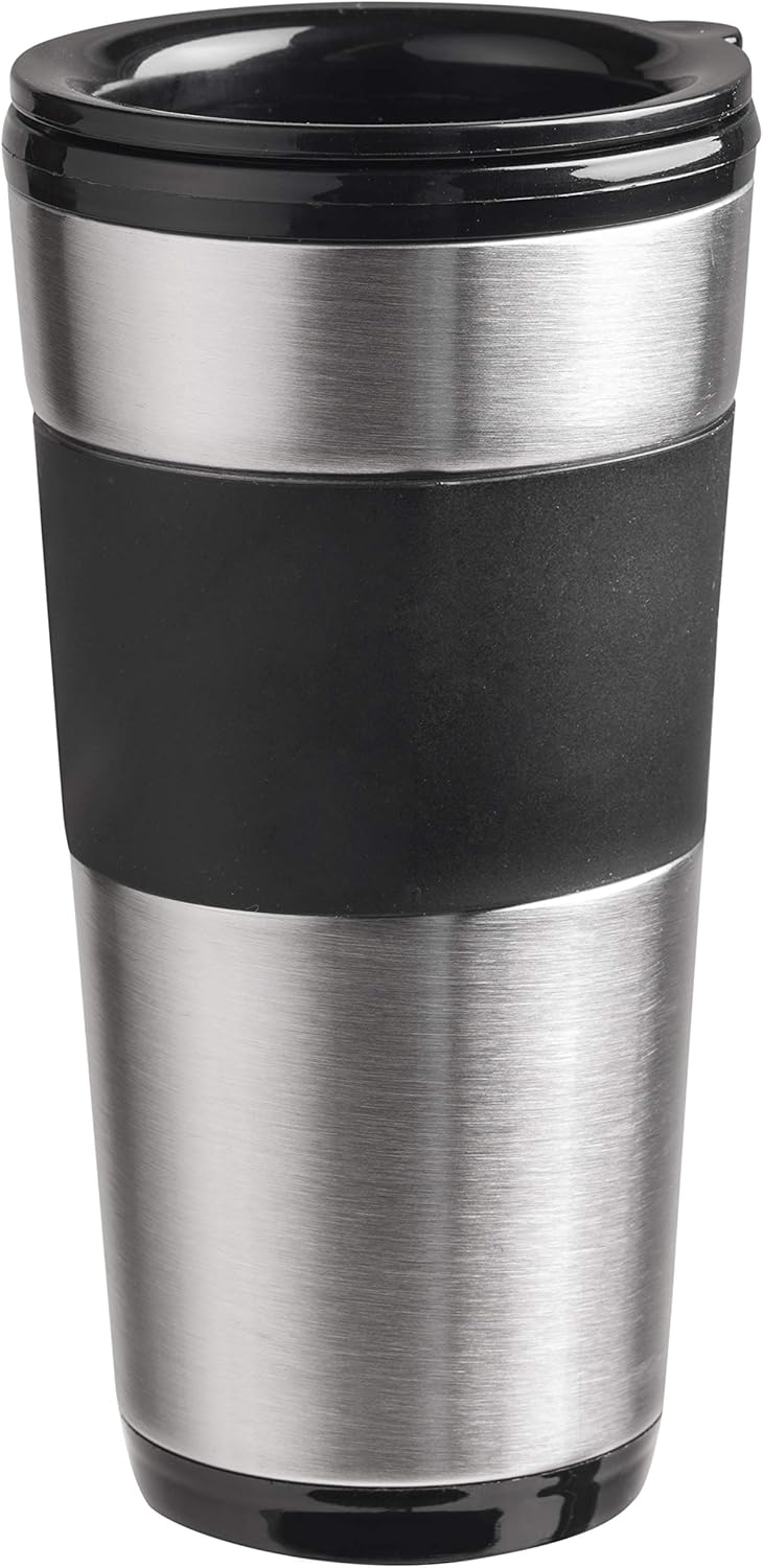 Cafetière avec tasse isotherme pour café filtre moulu, Machine à café 2 pour grandes tasses, idéal pour le camping, préparation rapide, 750 W, Couleur: Argent