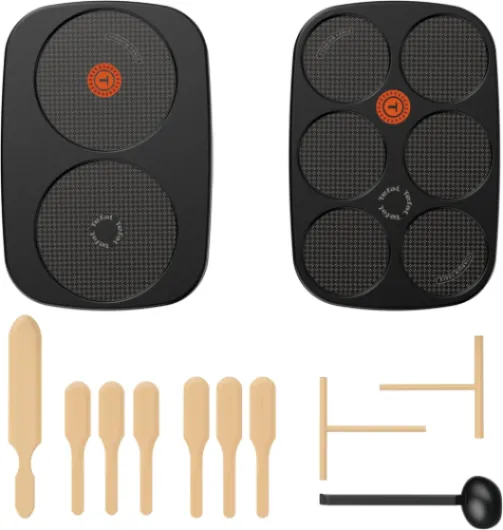 Crêpière électrique, 2 plaques amovibles antiadhésives, Température réglable, Crêpes, Pancakes, Louche, Répartiteur de pâte, Spatules, Fabriqué en France, Gourmet PY900812