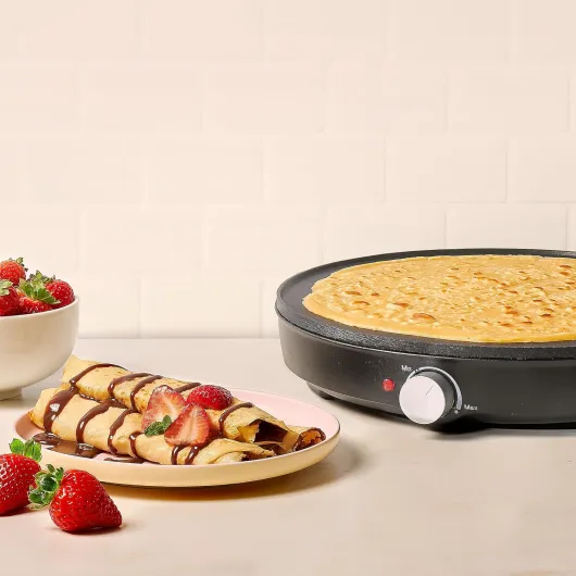 Crêpière Dolcevita 1000W, Plaque Antiadhésive de 30cm, Contrôle de Température Réglable, Voyant avec Thermostat, Sécurité Thermique, Pieds Antidérapants, Accessoires Inclus