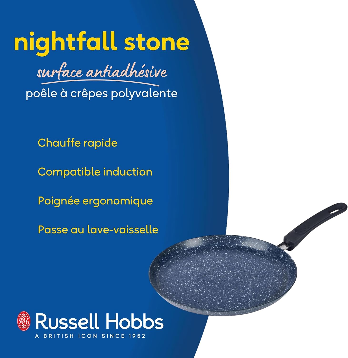 RH03409EU7 Nightfall Stone moule à crêpe – poêle à frire plate antiadhésive, 25cm, plaque de cuisson à induction appropriée, pour œuf, dosa, Omelette, chapati, roti, lave-vaisselle Moule à crêpes 25 cm