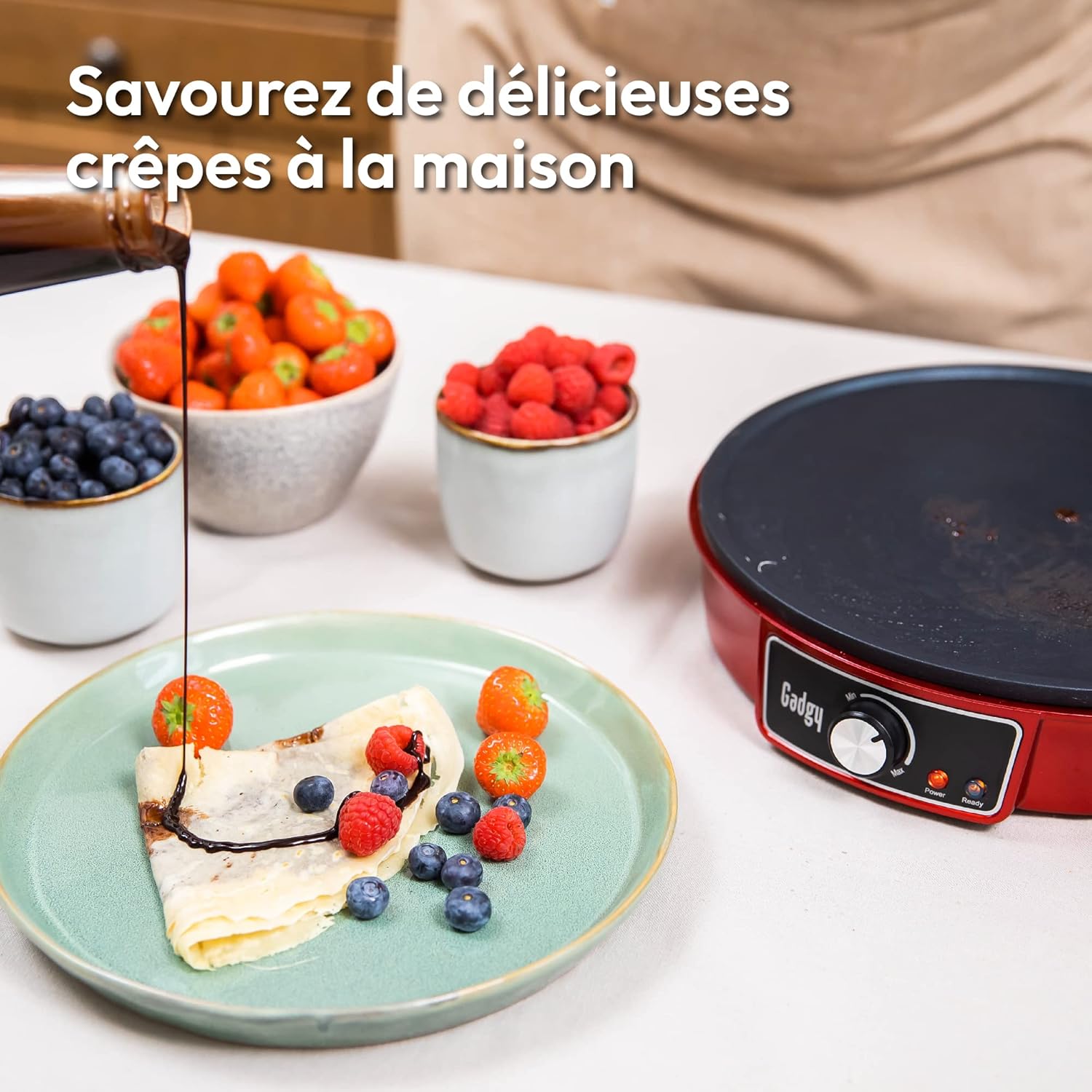 ® Crêpière Électrique 1000W – Plaque Antiadhésive Ø30 cm – Température Réglable – Râteau et Spatule Inclus – Appareil à Crêpes, Pancakes, Omelettes, Blinis et Plus
