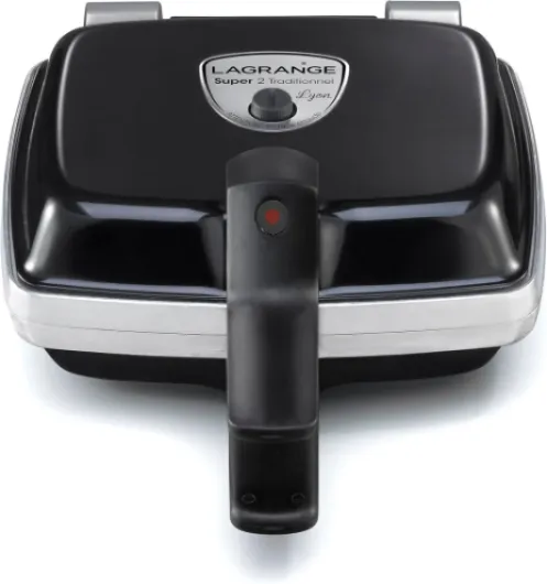 Gaufrier Super2 Traditionnel, 1000W, 1 jeu de plaques inclus (Gaufre), Fabriqué en France, Réversible sur son socle, Plaques amovibles, Multifonction, 039121 Noir Unique
