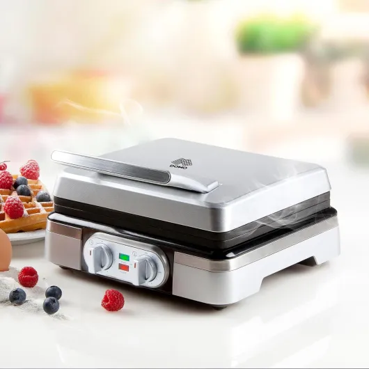 DOMO DO9149W Gaufrier avec minuterie – Gaufres belges rectangulaires 4x7 cm – Argent Inox