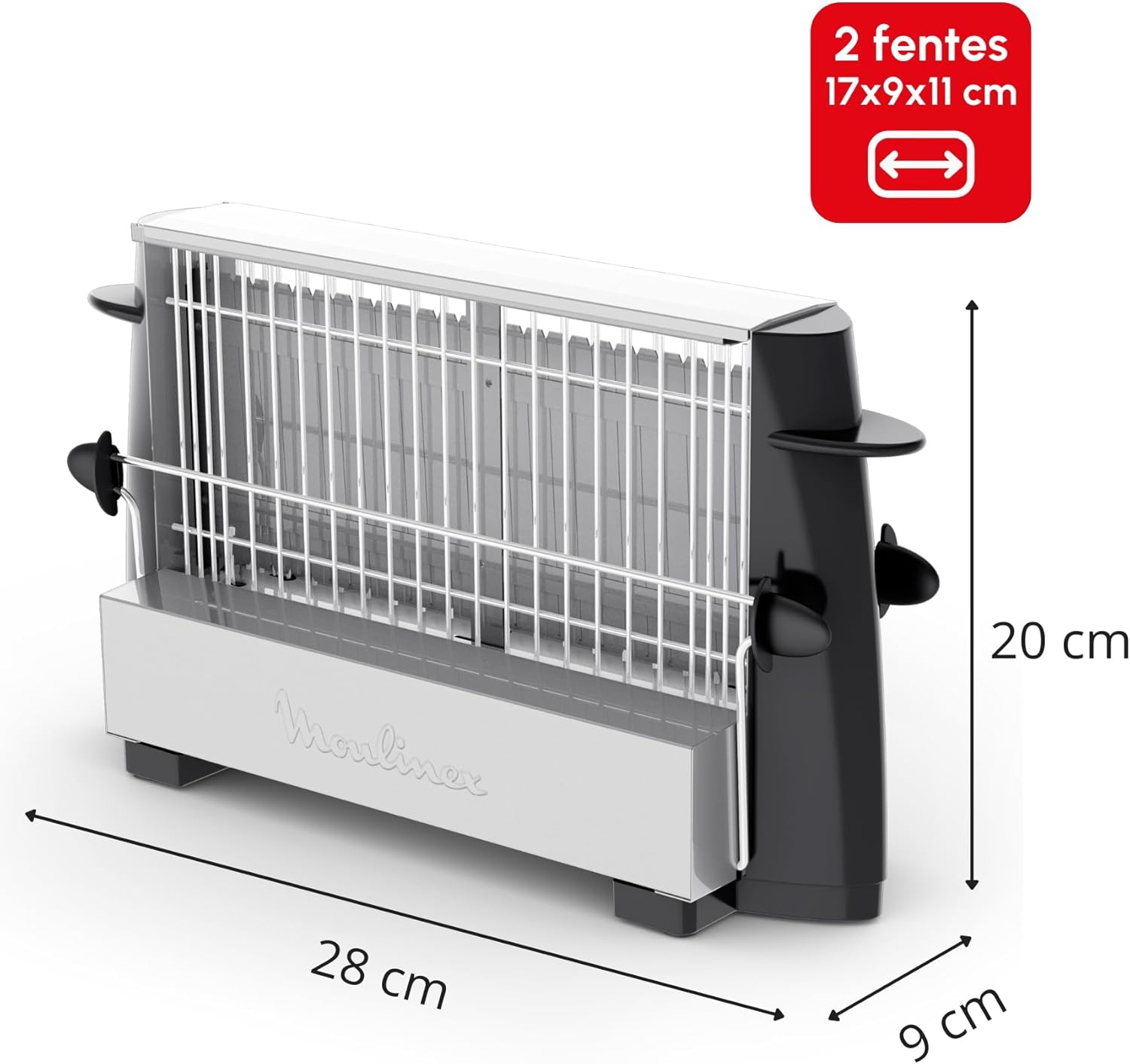 Grille-pain Vintage, Jusqu’à 4 tranches, Design ouvert, Dorage tous types de pains, Boutons de surélévation, Inox et Noir, A1545310 Unique