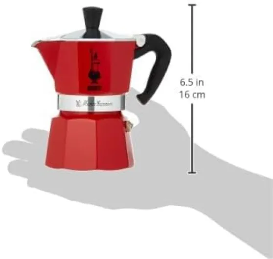 Moka Color : Machine à expresso emblématique sur la cuisinière, Fait du vrai café italien, Pot Moka 3 tasses (130 ml), Aluminium, Rouge 3 cups Rouge