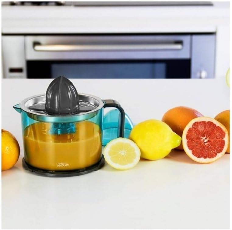 Presse-agrumes Électrique ZitrusEasy Inox - Filtre en Acier Inoxydable, Tambour d’1 litre Sans BPA , Double Sens Giratoire , Double cône et Couvercle Antipoussière , 40 W - 18.5 x 18 x 18 cm Argenté.