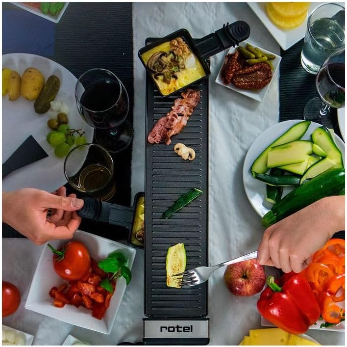 Rotel 1124050 Lot de 2 appareils à raclette connectables, appareils de chacun 4 pers, Machine à raclette, raclette Party, Acier Inoxydable, Fonte d'aluminium, Plastique, 49,7 x 10,5 x 10,1 cm