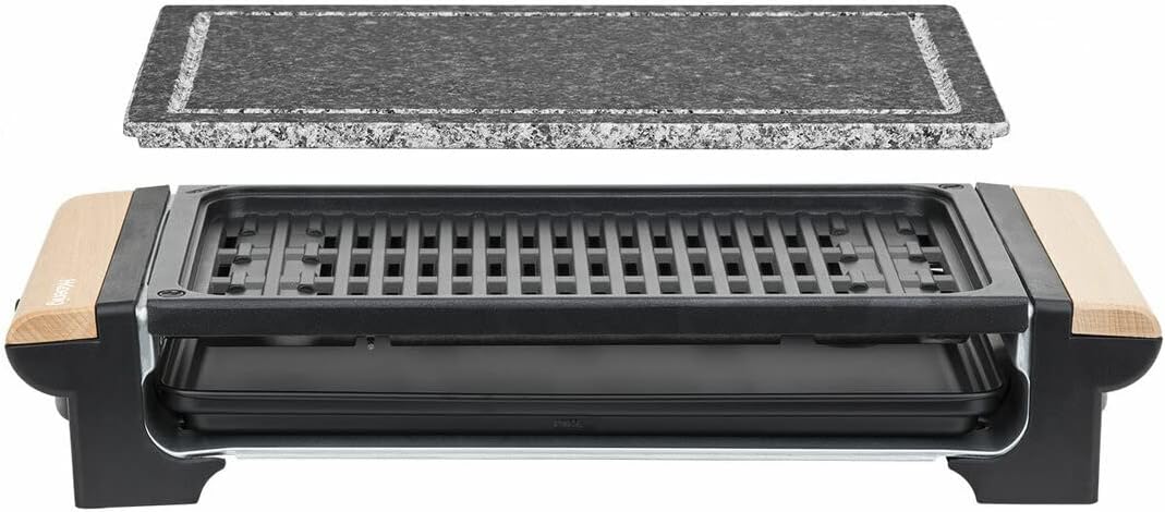 H.Koenig Grill électrique 2 en 1 et Pierre à cuire pour 8 personnes - RP320 multifonction, Grande Pierre granit, Grillade électrique Viandes Légumes Barbecue de table, Bac amovible, Nettoyage facile Gril Plancha