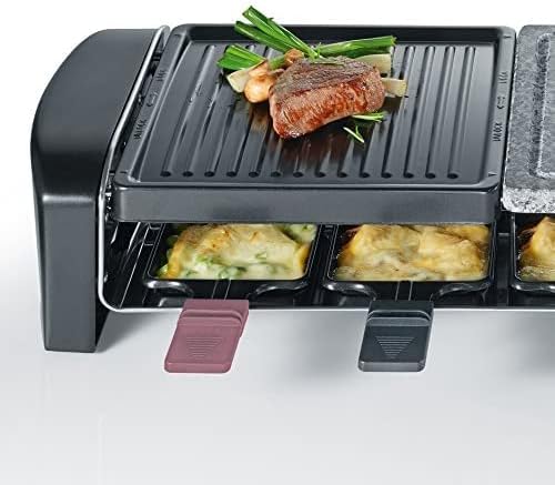 Appareil Ã€ Raclette Pour 8 Personnes, Plaque De Cuisson Avec Pierre Naturelle Et Plaque En Fonte Antiadhésive, Gril Raclette 1 400W, Noir, RG 9645 41 x 21 cm