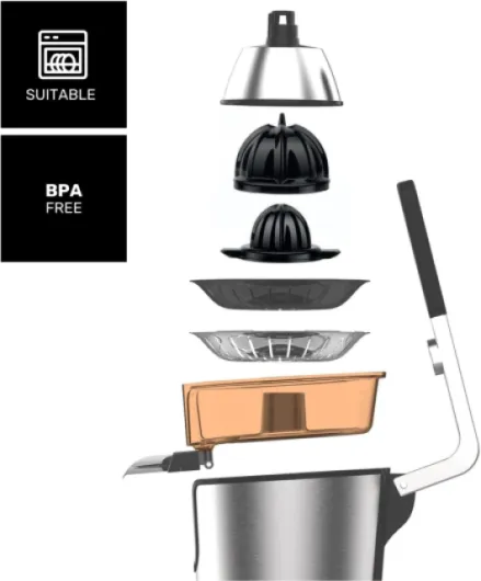 Taurus - Easy Press Legend - Presse-Agrumes Électrique à Levier 1000W - Moteur AC - Cônes pour Tous les Agrumes - Filtre à Pulpe Réglable - Nettoyage Facile - Sans BPA - Écoulement Continu 1000W-Inox