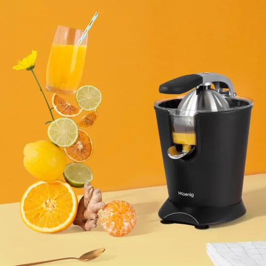 H.Koenig Presse-agrumes électrique professionnel à levier AGR82, inox, 160W puissant, bec anti-gouttes, compatible lave-vaisselle, Noir