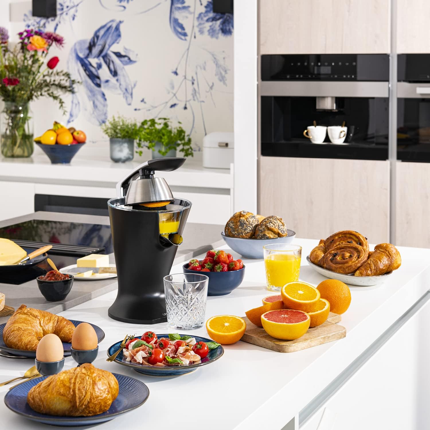 E Presse-agrumes – Levier de pression – 300 W – Acier inoxydable – Noir mat – Facile à nettoyer – 201857 300W Noir