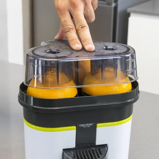 Presse-agrumes électrique EssentialVita Twice White - 90 W, double tête et coupeur, filtre pour pulpe, verre 500 ml, pièces lavables au lave-vaisselle (Zitrus Turbo) Cecojuicer Zitrus Turbo