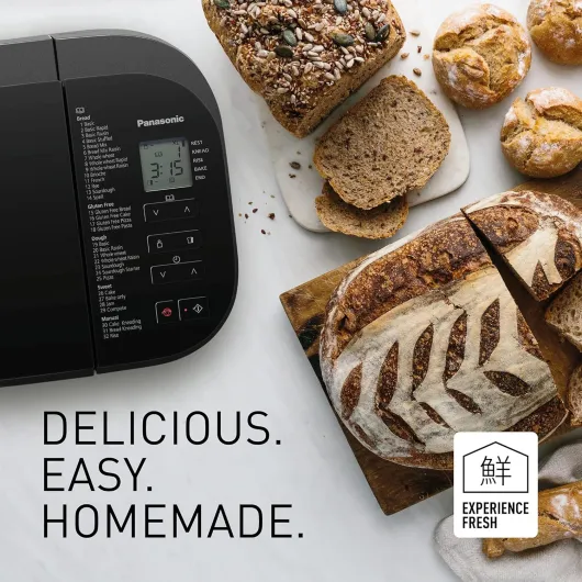 SD-YR2540 Machine à pain, avec 32 programmes, 14 programmes automatiques, distributeur de levure, cuisson sans gluten, minuterie, gris foncé Noir/Gris Avec distributeur de levure