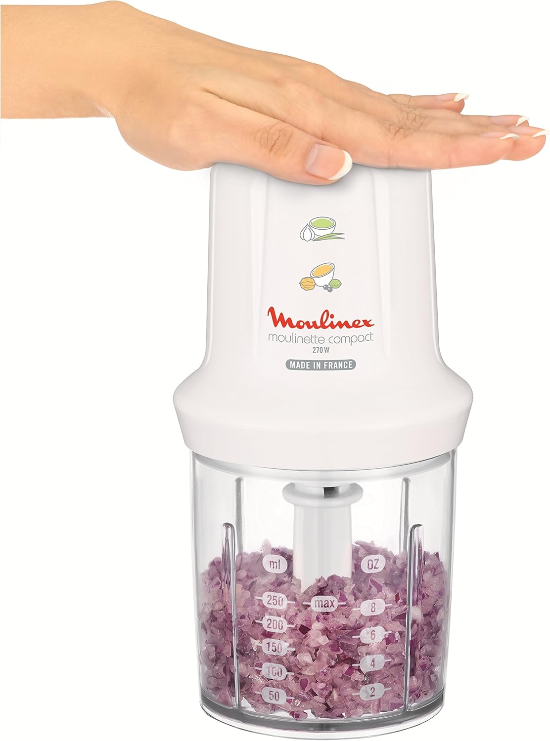 DJ300110 Mini Hachoir Electrique Moulinette Compact avec Couvercle Saupoudreur Blanc 270 W Unique