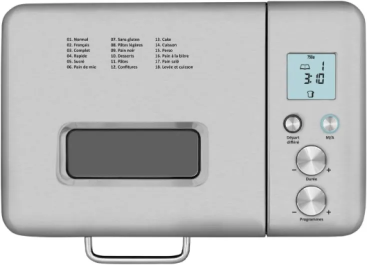 Riviera&bar Machine à Pain - 18 Programmes, 3 Tailles (500g, 750g, 1kg), Maintien au Chaud 60min, Départ Différé 15h, Écran LCD, Accessoires Inclus - 500W - Inox