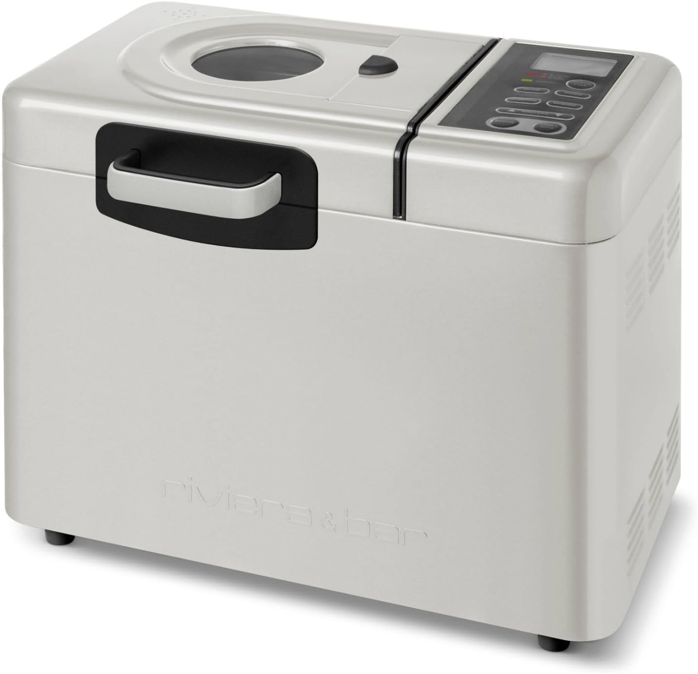 Riviera&bar Machine à Pain Sans Gluten - 14 Programmes, Distributeur d'Ingrédients, Pétrin Auto-Rabattable, Départ Différé, Maintien au Chaud, Écran LCD - 820W - Inox