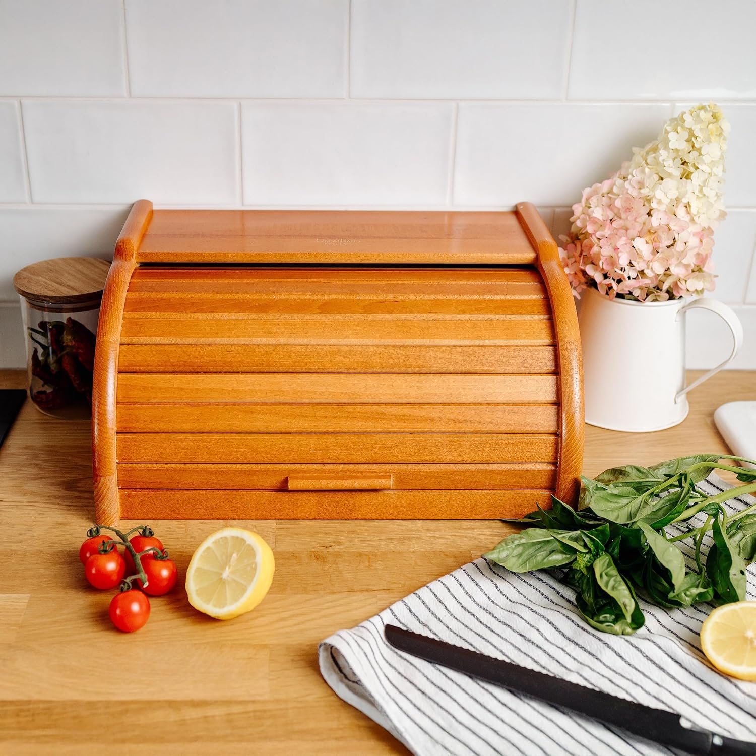 Boîte à Pain en Hêtre Naturel 38 x 28,5 x 17,5 cm - Huche en Aulne Bois D'aulne