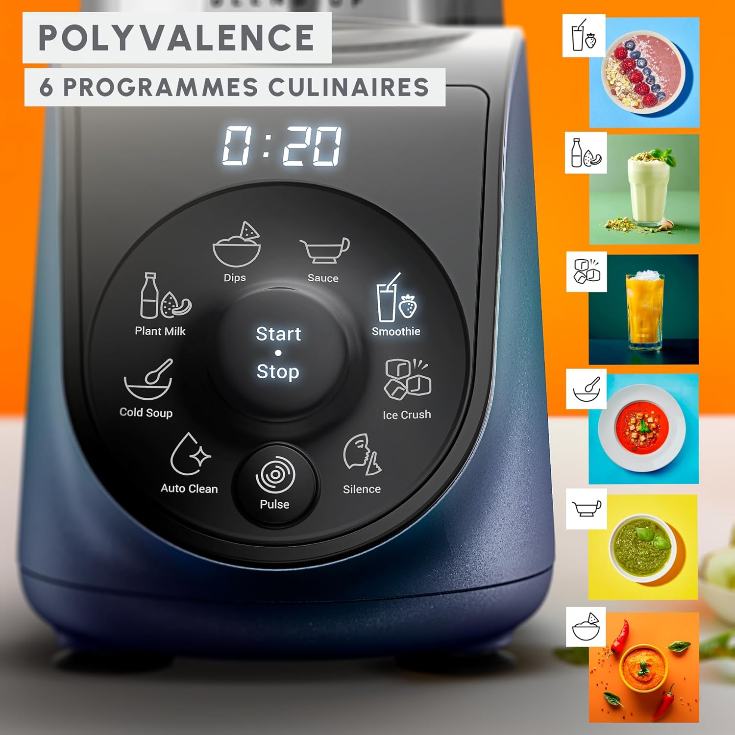 Blend Up, Mini blender puissant, 1000W, 8 programmes automatiques, Glace pilée LM19H4F0, Bleu 1000W - Sans accessoire