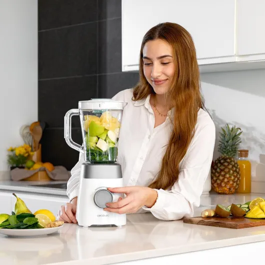 Mixeur Power Black Titanium 1300Max W - 1300 W, 2 vitesses, 4 lames avec revêtement en titane noir, pichet de 1,5 L, fonction d'impulsion pour déchiqueter et pulvériser, pic à glace Blanc 1300 W - 1,5 L - Plastique