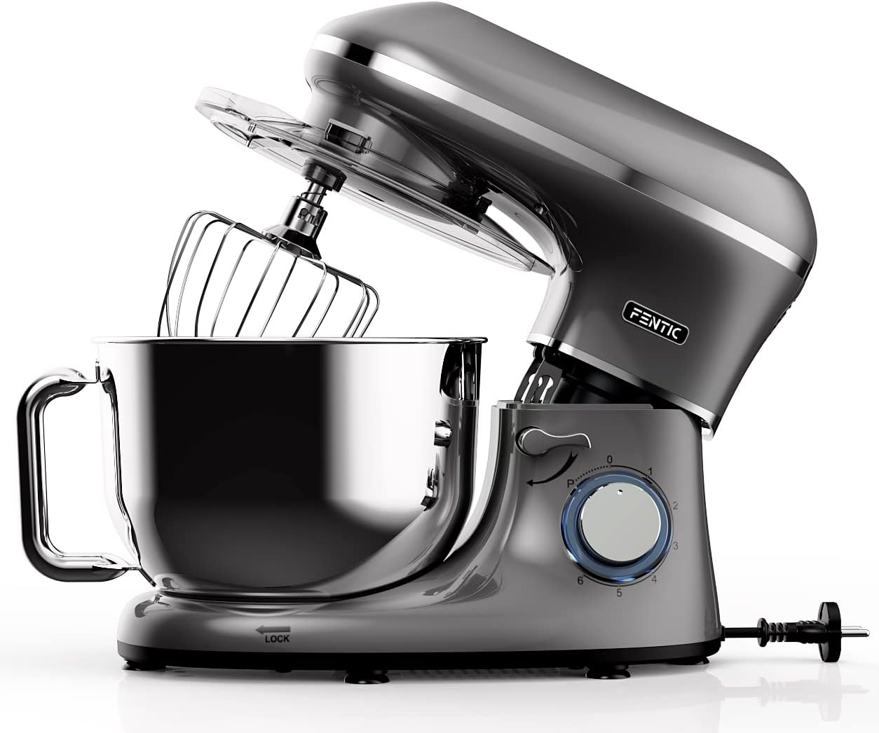 Fentic Robot Pâtissier – 2000W – Bol mélangeur en acier inoxydable (6,2L) – Avec fouet, Crochet pétrisseur et Batteur plat – Incl - et accessoires supplémentaires (Anthracite)