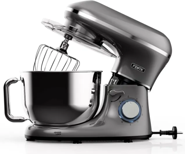 Fentic Robot Pâtissier – 2000W – Bol mélangeur en acier inoxydable (6,2L) – Avec fouet, Crochet pétrisseur et Batteur plat – Incl - et accessoires supplémentaires (Anthracite)