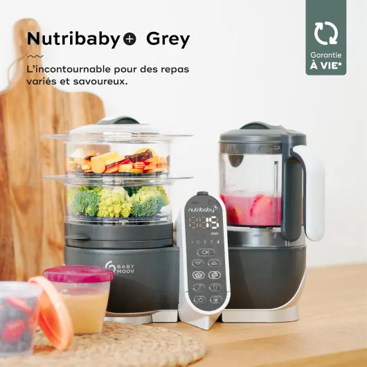 Nutribaby(+), Robot Cuiseur Bébé Multifonctions 6 en 1, Cuiseur Vapeur Mixeur, Grande Capacité 2,2L, Petits Pots Bébé Faits Maison, Idéal Diversification Alimentaire, Gris Gris Robot